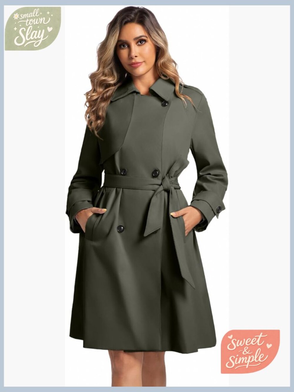 Women's Lightweight Water Resistant Trench Coat Turn Down Collar Belted